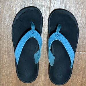 Blue Strap Black Footbed Flip Flops